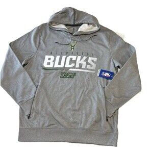 Milwaukee Bucks Hoodie Large Men's Gray Hooded Sweatshirt NBA Basketball Sports
